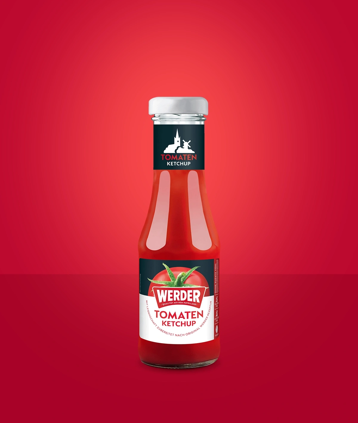 Flasche Werder Tomaten Ketchup mit Logo und Etikett