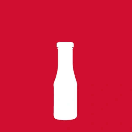 Eine weiße Flasche auf rotem Hintergrund