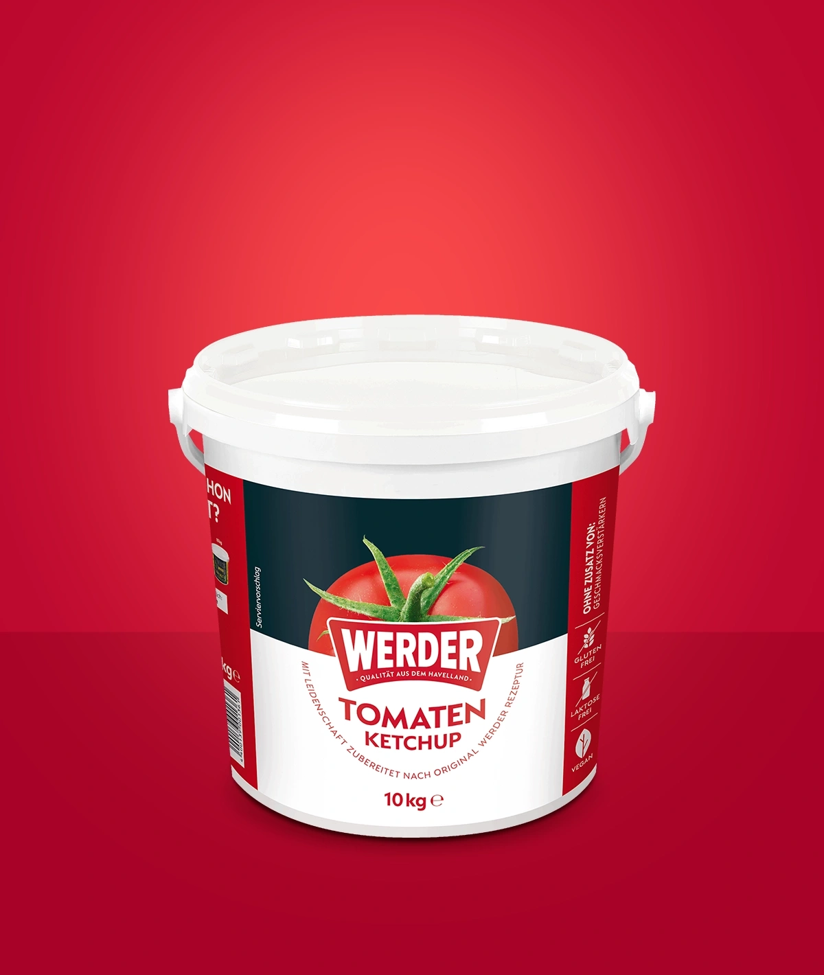 Werder Tomaten Ketchup 10 kg Eimer mit Siegeln für glutenfrei, laktosefrei und vegan.