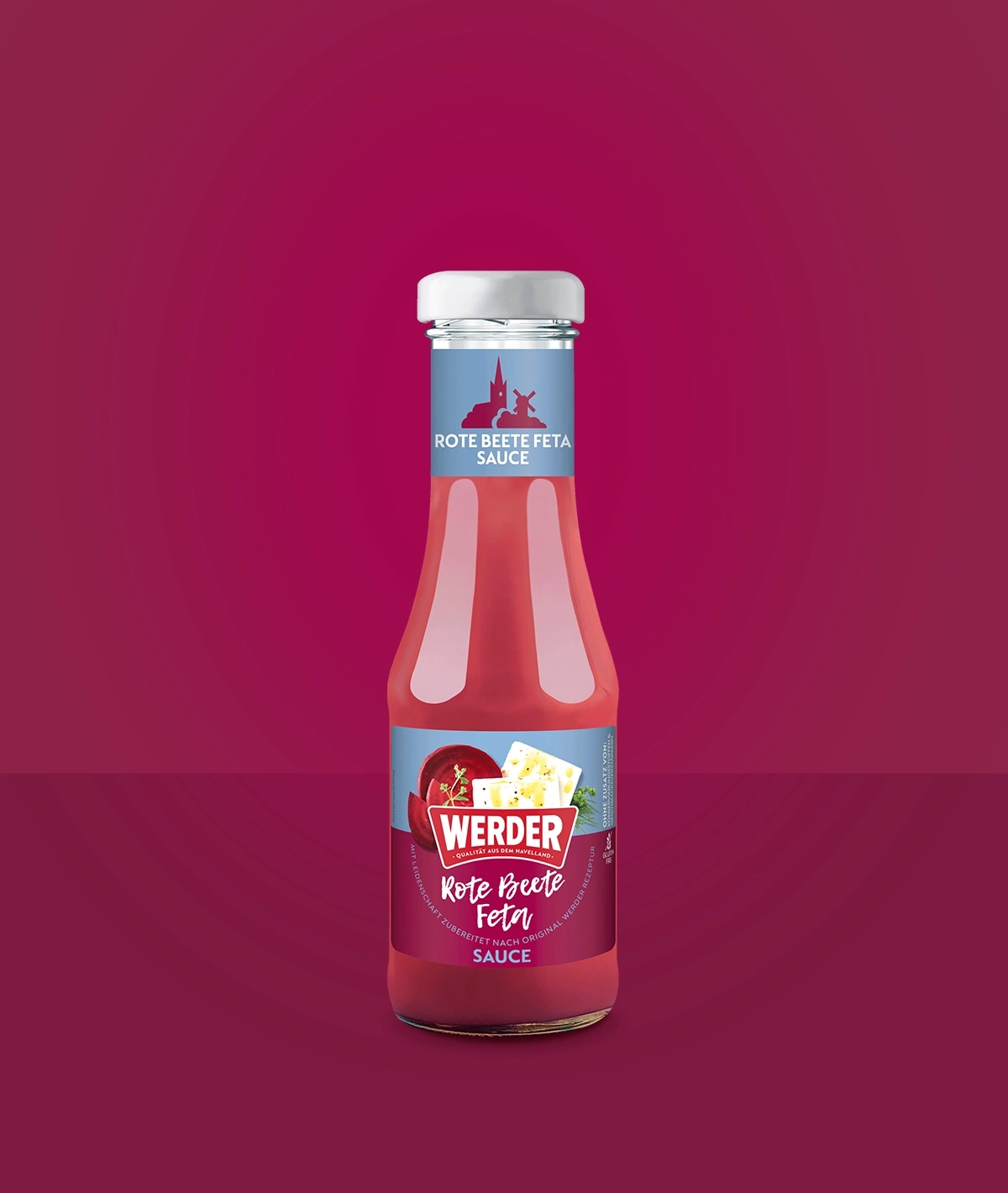Flasche rote Bete Feta Sauce von Werder mit Feta-Käse und Roter Bete