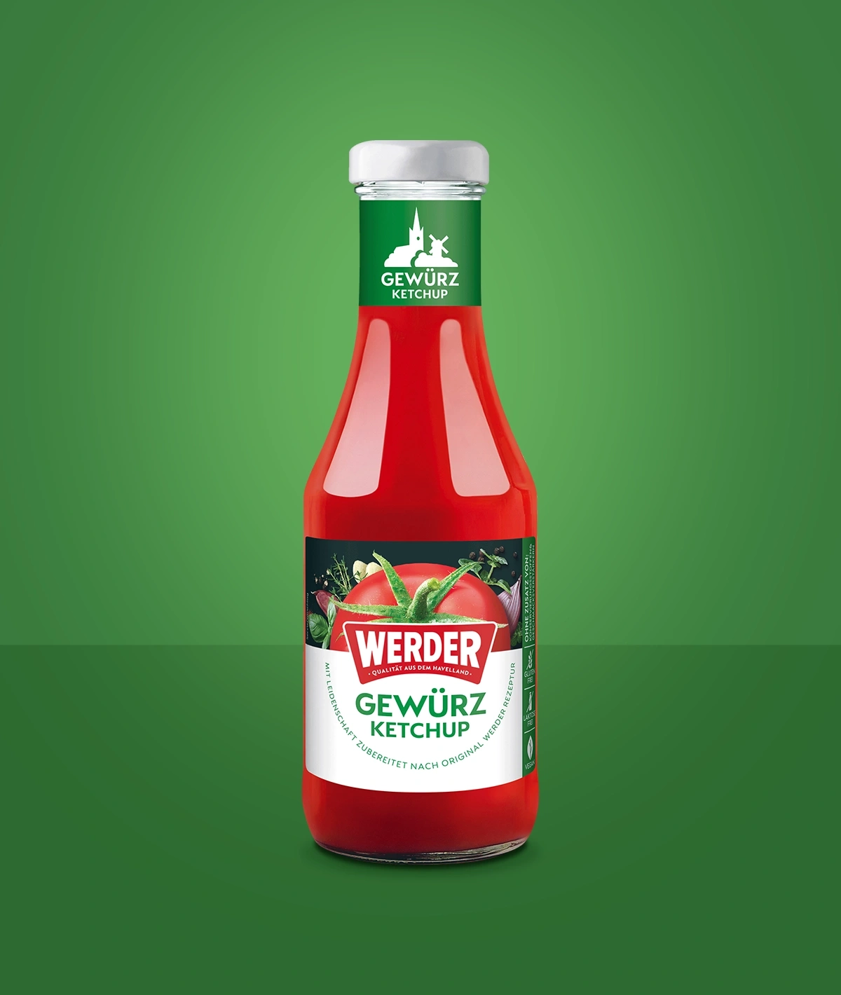 Flasche mit rotem Ketchup und der Aufschrift "Werder Gewürz Ketchup".