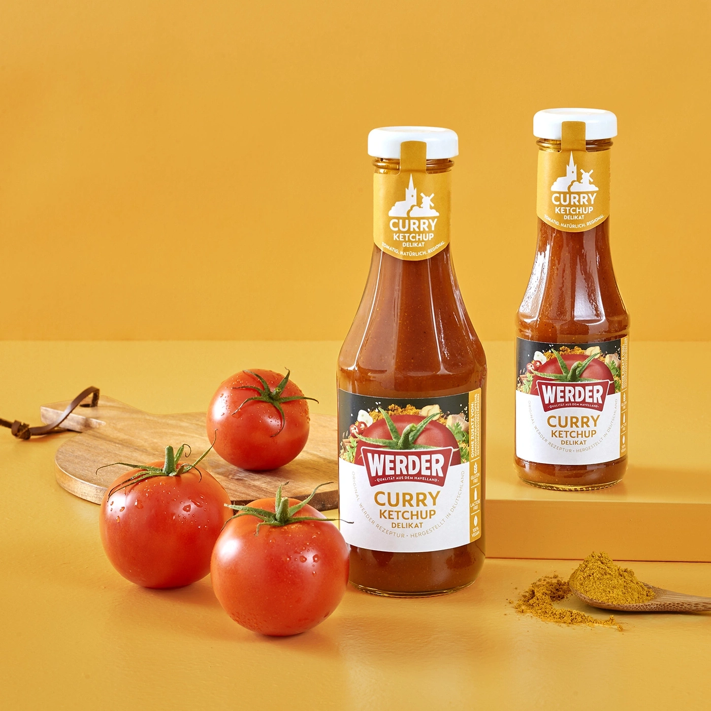 Zwei Flaschen Werder Curry Ketchup delikat mit Tomaten und Currypulver