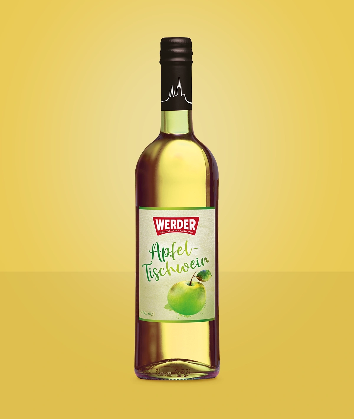 Flasche Apfelwein mit Aufschrift "Werder Apfel-Tischwein"