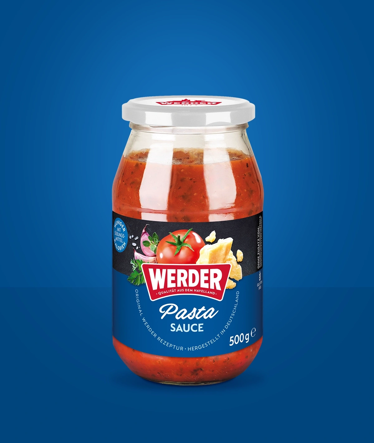 Werder Pasta Sauce im Glas, 500g, mit Tomaten, Knoblauch und Parmesan