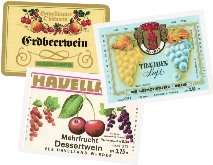 Etiketten für Wein und Fruchtsaft aus der DDR