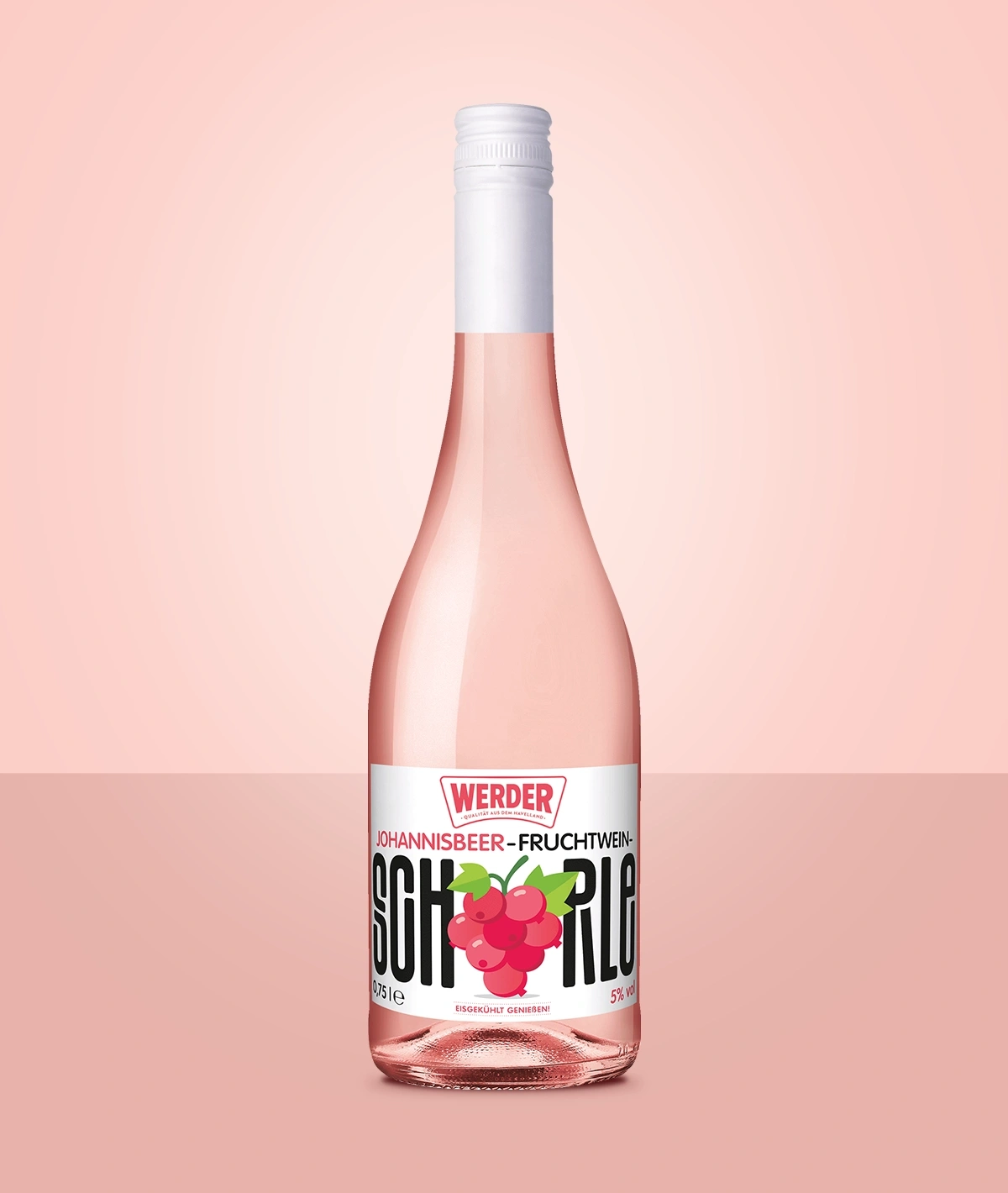 Flasche mit Rosé-Fruchtwein und roter Traubenabbildung
