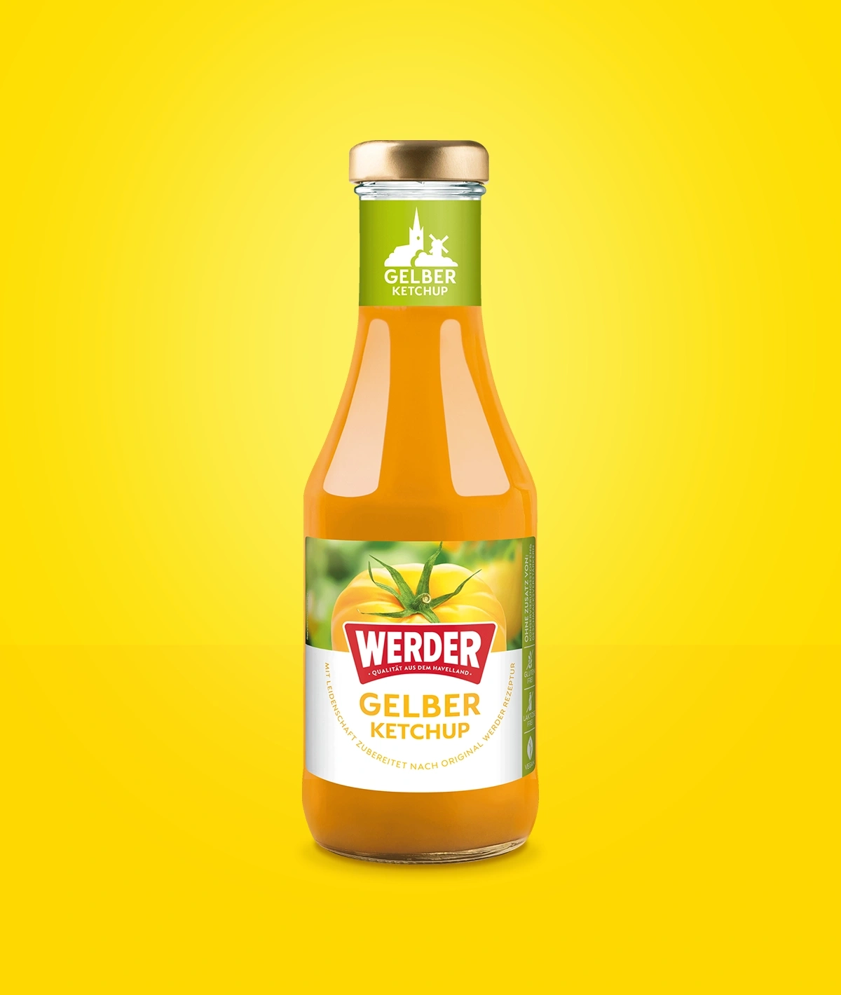 Flasche Werder Gelber Ketchup mit Tomatenbild
