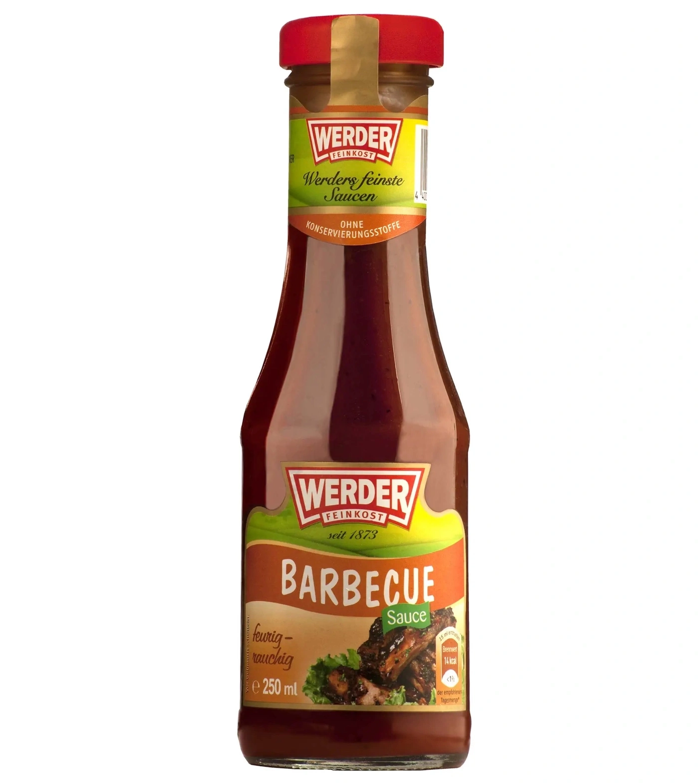 Flasche mit Werder Barbecue Sauce, feurig-raurig, 250 ml