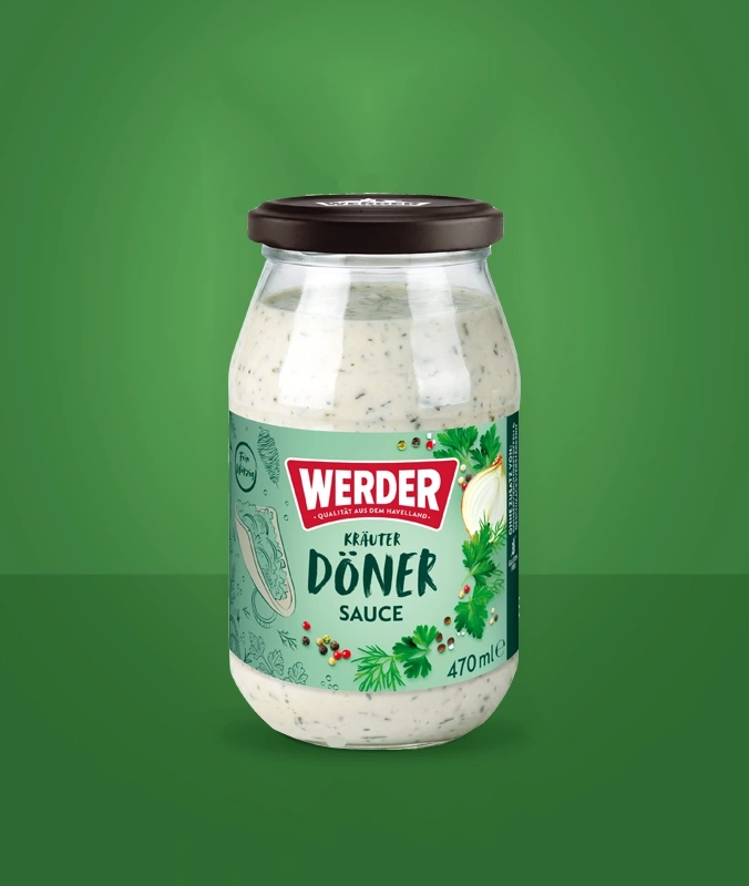 Werder Kräuter Döner Sauce 470ml Glas mit grünen Kräutern